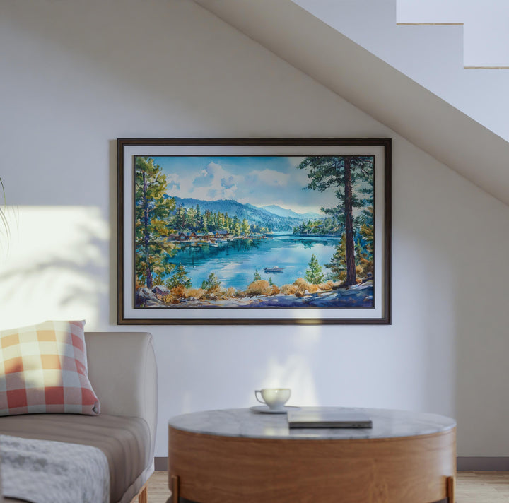 Lake Arrowhead California Watercolor Poster Lake Arrowhead Travel Print Mountain Lake Painting Nature Wall Art USA Souvenir