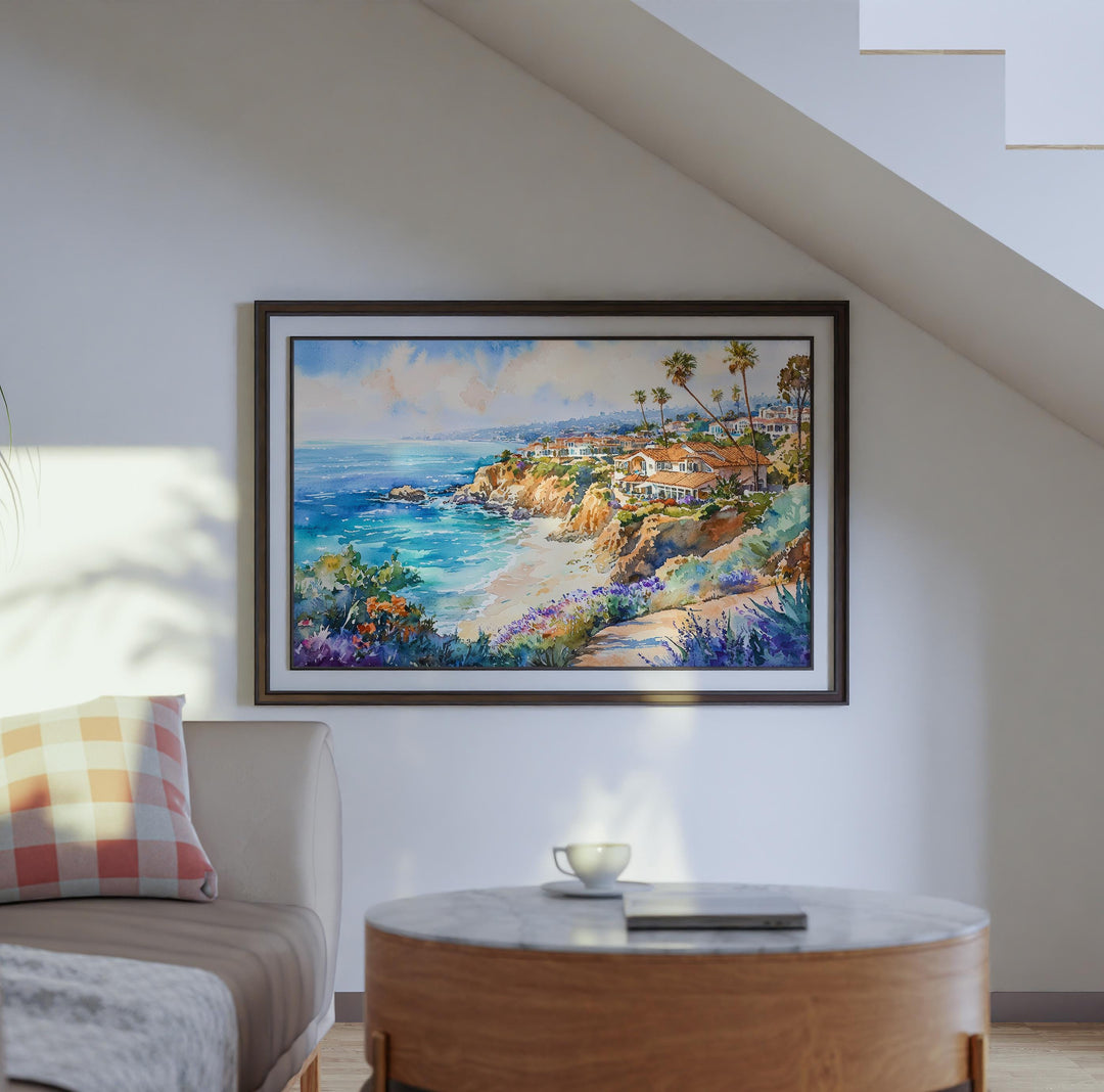Laguna Beach California Watercolor Poster Laguna Travel Print Coastal City Painting Ocean Wall Art USA Decor Souvenir