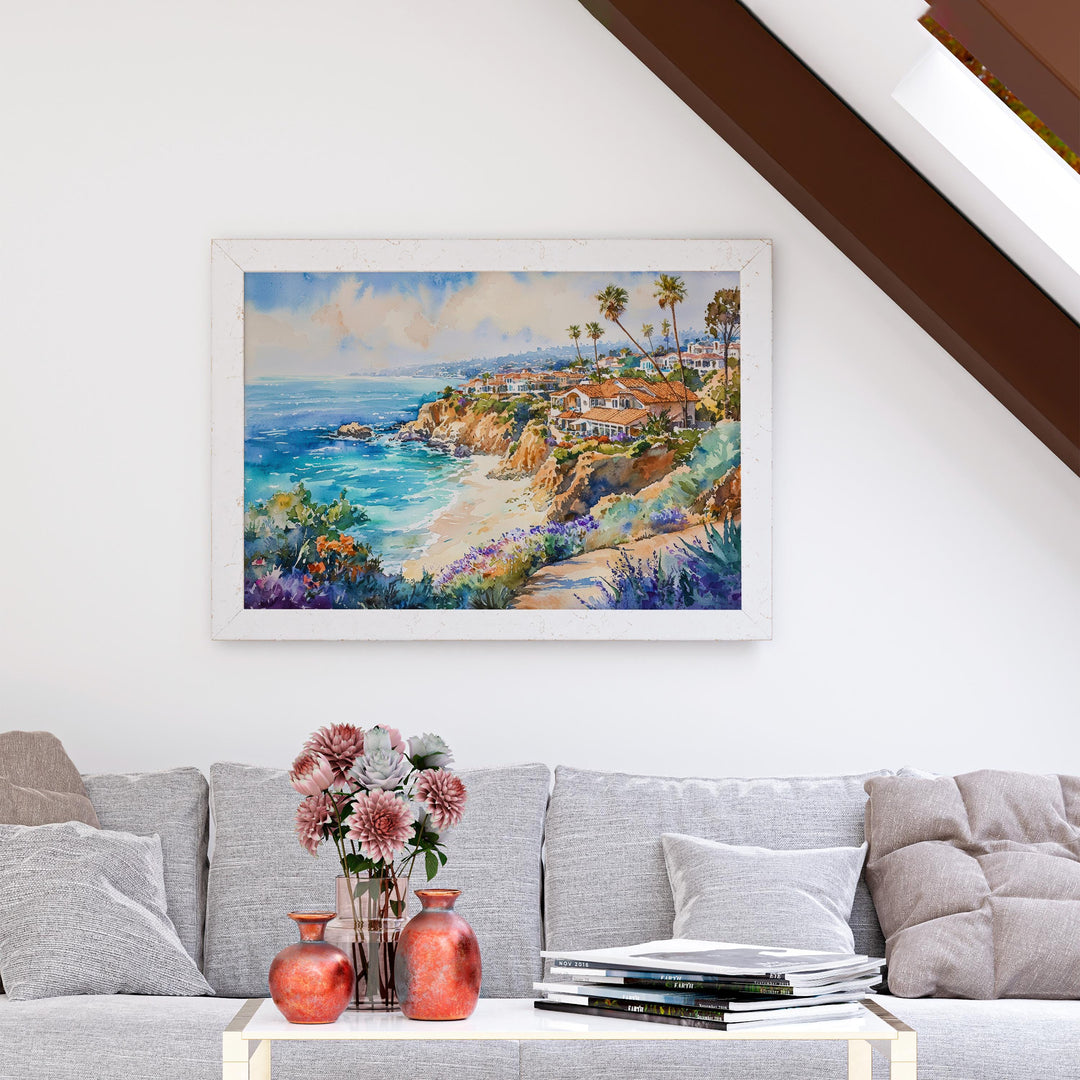 Laguna Beach California Watercolor Poster Laguna Travel Print Coastal City Painting Ocean Wall Art USA Decor Souvenir