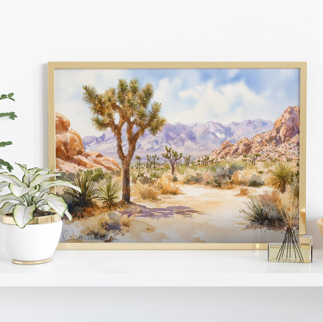 Joshua Tree California Watercolor Poster Joshua Tree Travel Print Desert Landscape Painting Nature Wall Art USA Souvenir