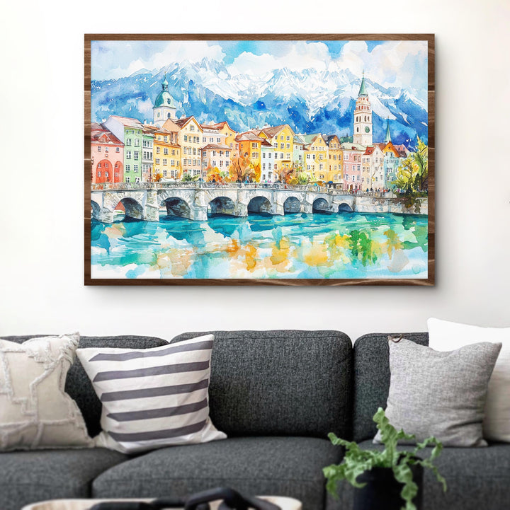 Innsbruck Austria Watercolor Poster Innsbruck Travel Print Alpine City Painting Mountain Wall Art Tyrol Decor Souvenir