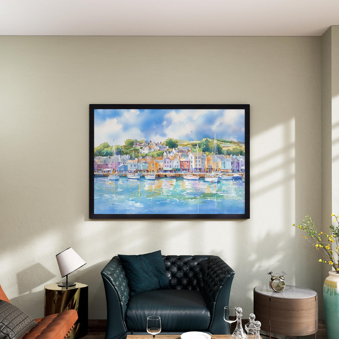 Falmouth Cornwall Watercolor Poster Falmouth Travel Print Harbour Town Painting Seaside Wall Art UK Coastal Decor Souvenir