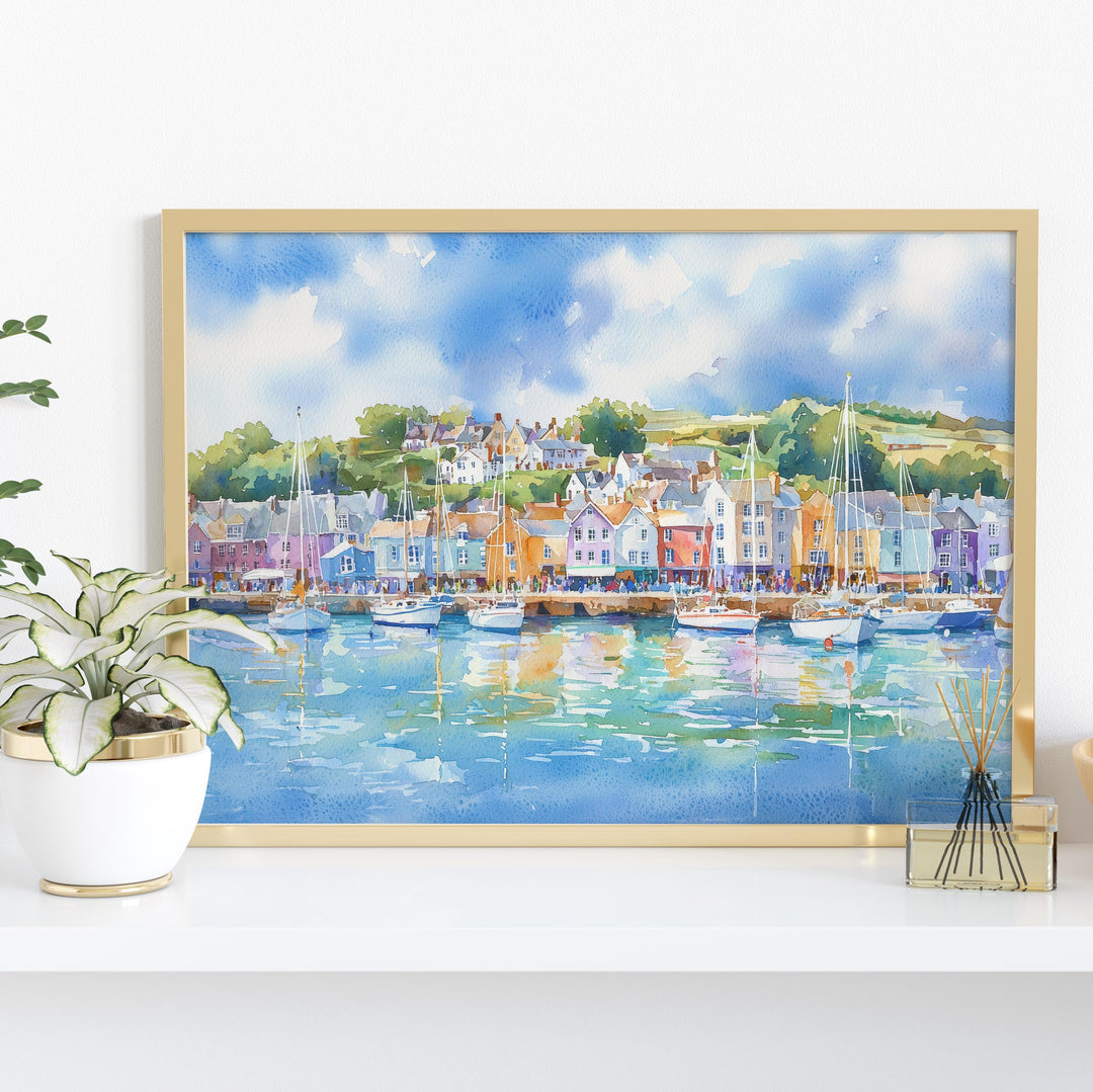Falmouth Cornwall Watercolor Poster Falmouth Travel Print Harbour Town Painting Seaside Wall Art UK Coastal Decor Souvenir