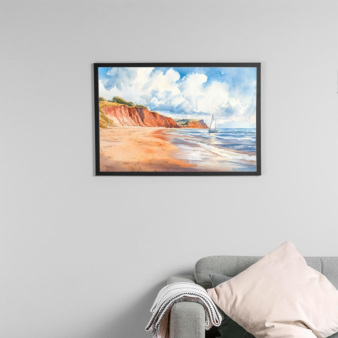 Exmouth Devon Watercolor Poster Exmouth Travel Print Coastal Town Painting Beach Wall Art South West England Souvenir