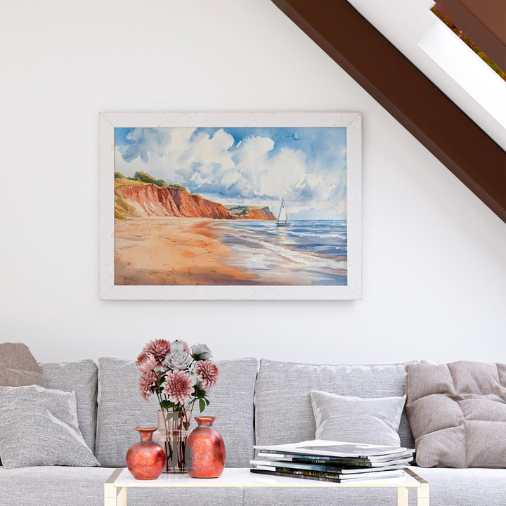 Exmouth Devon Watercolor Poster Exmouth Travel Print Coastal Town Painting Beach Wall Art South West England Souvenir