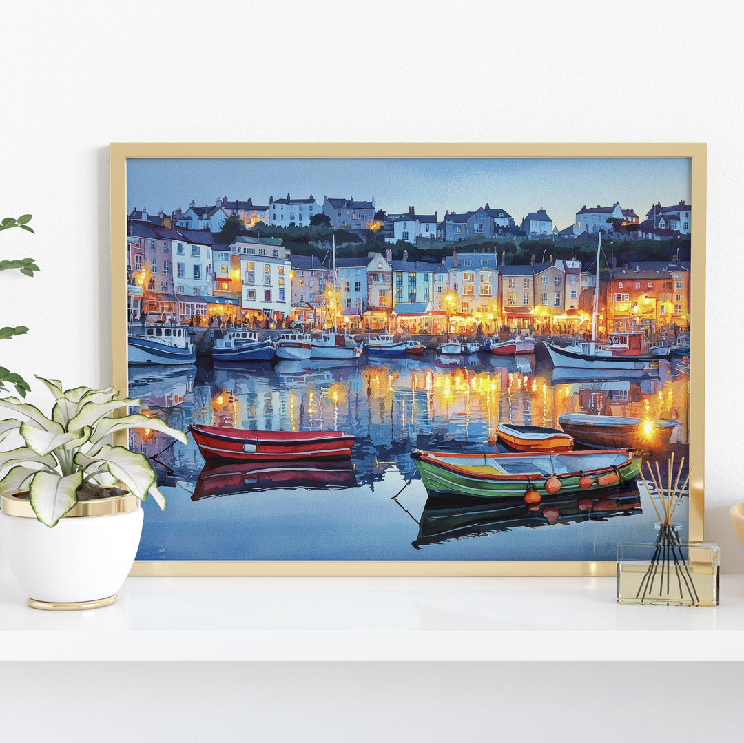 Brixham Devon Watercolor Poster Brixham Travel Print Harbour Town Painting Coastal Wall Art South West England Souvenir