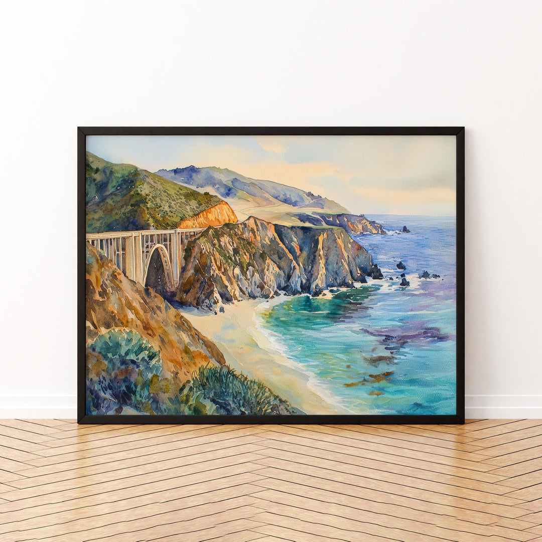 Big Sur California Watercolor Poster Big Sur Travel Print Coastal Landscape Painting Ocean Wall Art USA Decor Souvenir