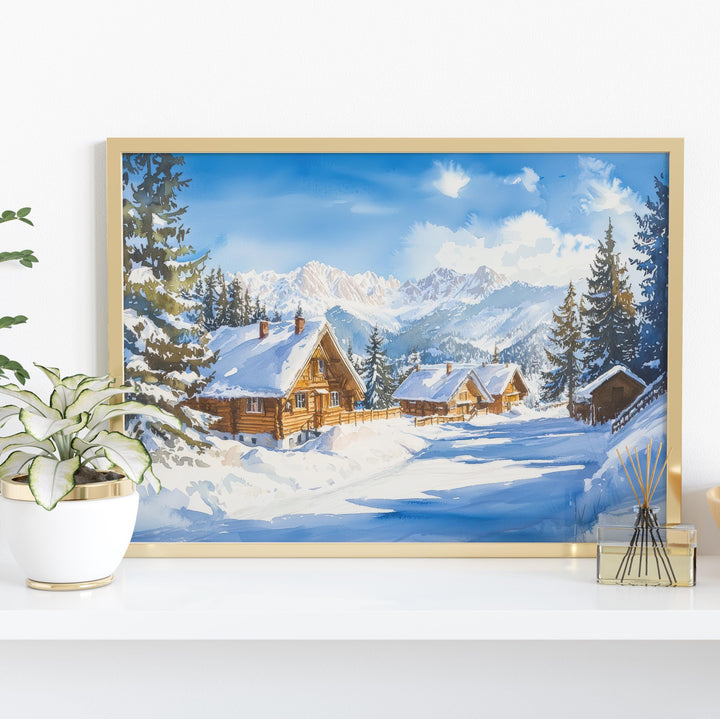 Zakopane Poland Watercolor Poster Zakopane Travel Print Mountain Village Painting Ski Resort Wall Art Europe Souvenir