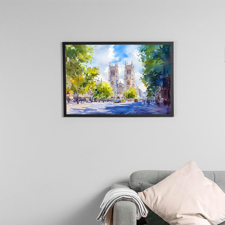 Westminster Abbey London Watercolor Poster London Travel Print Historic Landmark Painting Cathedral Wall Art UK Souvenir