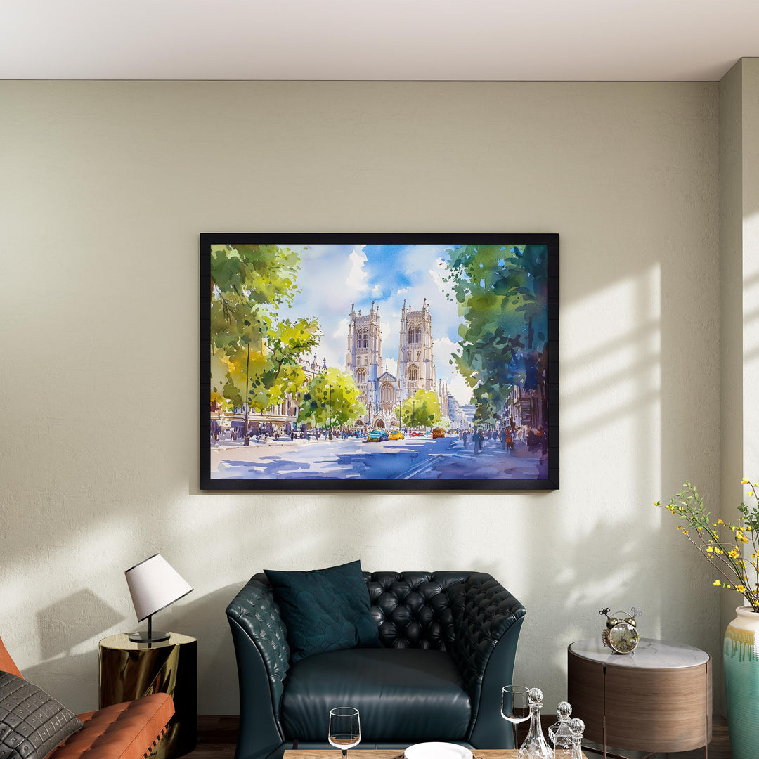 Westminster Abbey London Watercolor Poster London Travel Print Historic Landmark Painting Cathedral Wall Art UK Souvenir