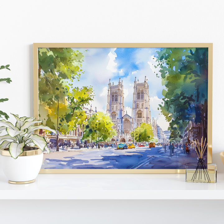 Westminster Abbey London Watercolor Poster London Travel Print Historic Landmark Painting Cathedral Wall Art UK Souvenir