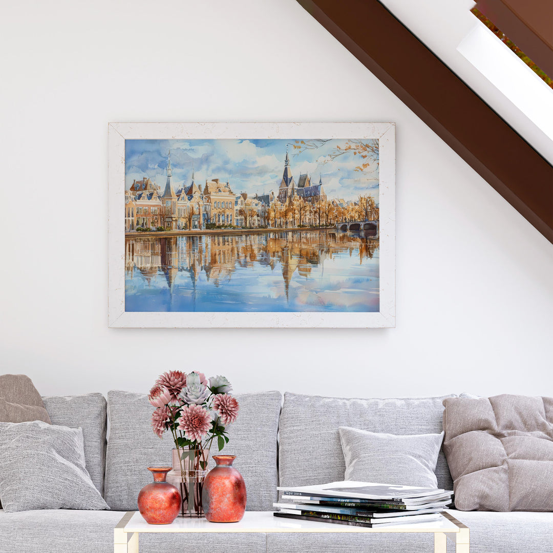 The Hague Netherlands Watercolor Poster The Hague Travel Print Cityscape Painting Coastal Wall Art Europe Decor Souvenir