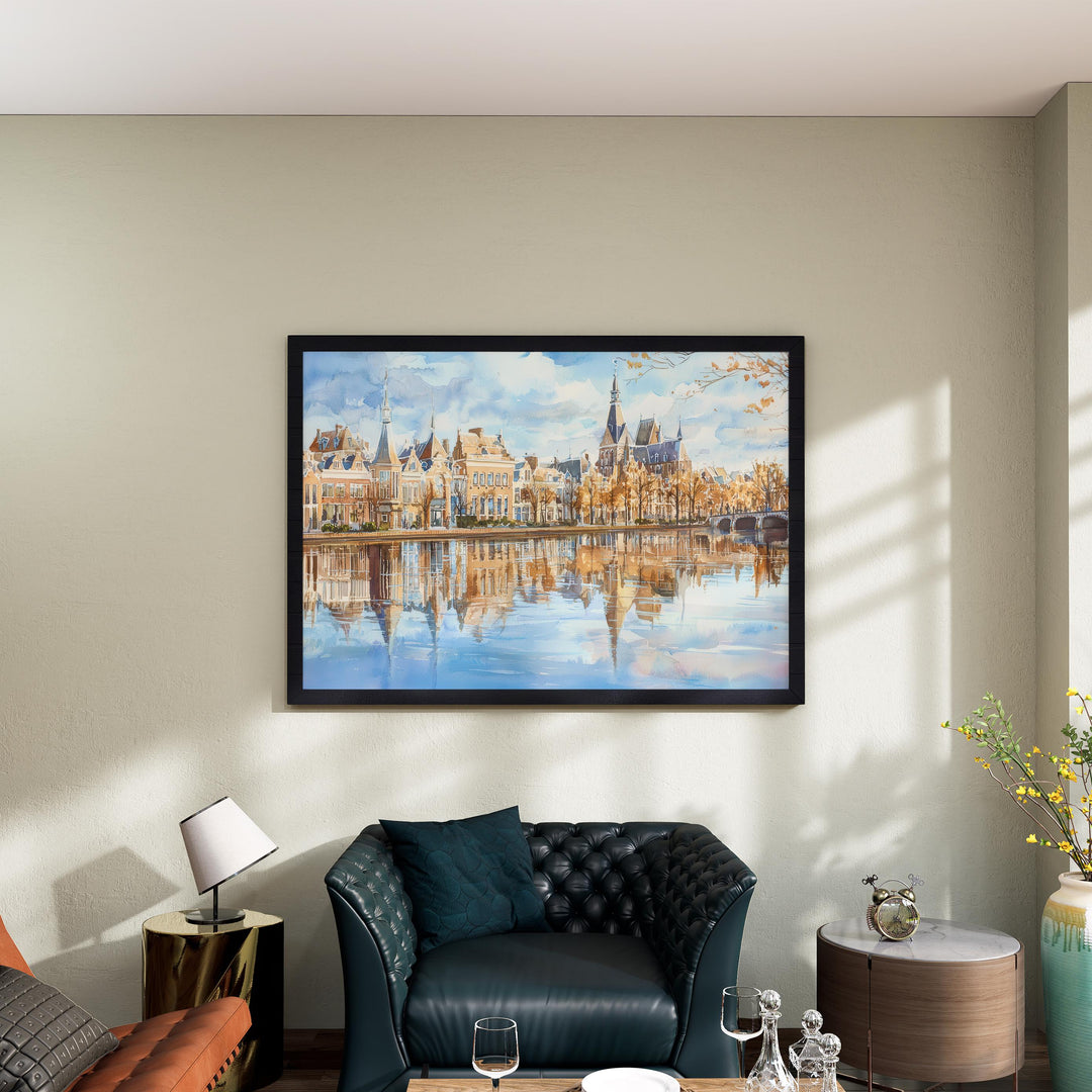 The Hague Netherlands Watercolor Poster The Hague Travel Print Cityscape Painting Coastal Wall Art Europe Decor Souvenir