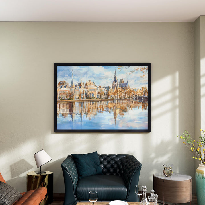 The Hague Netherlands Watercolor Poster The Hague Travel Print Cityscape Painting Coastal Wall Art Europe Decor Souvenir