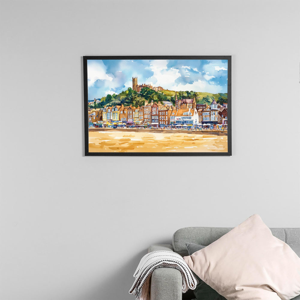 Scarborough England Watercolor Poster Scarborough Travel Print Coastal Town Painting Seaside Wall Art UK Decor Souvenir