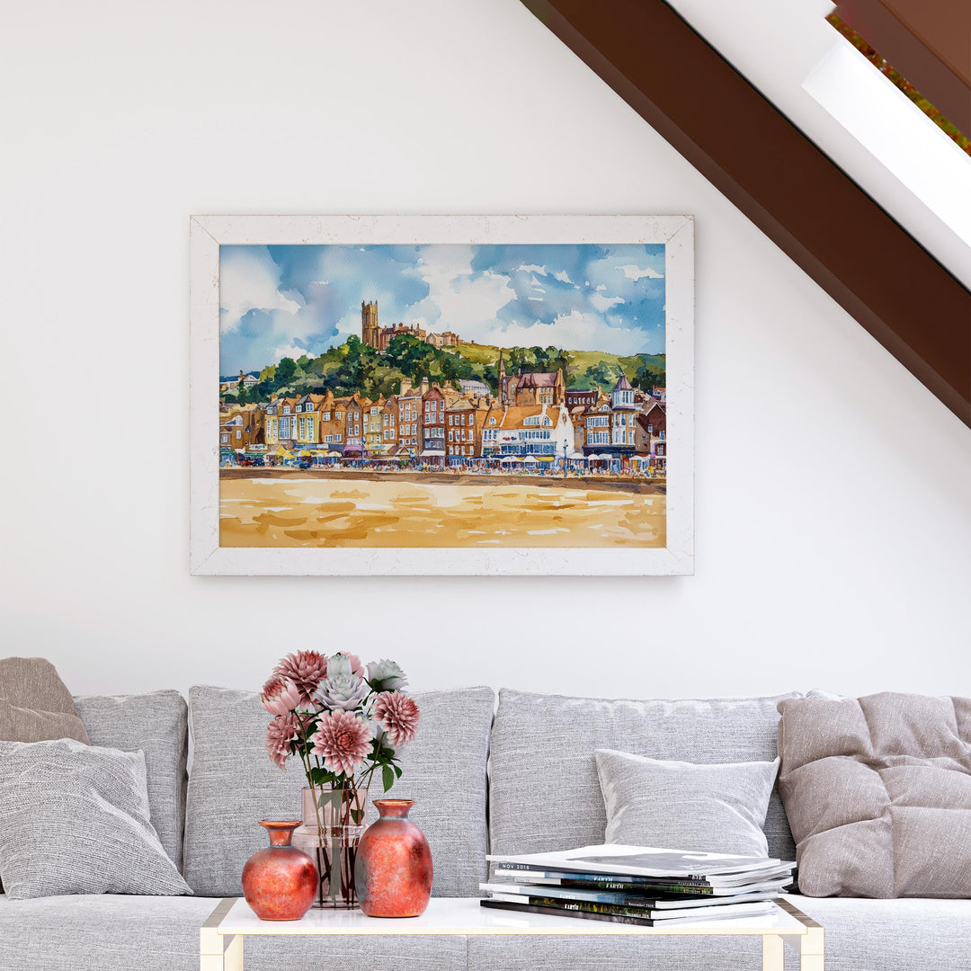 Scarborough England Watercolor Poster Scarborough Travel Print Coastal Town Painting Seaside Wall Art UK Decor Souvenir