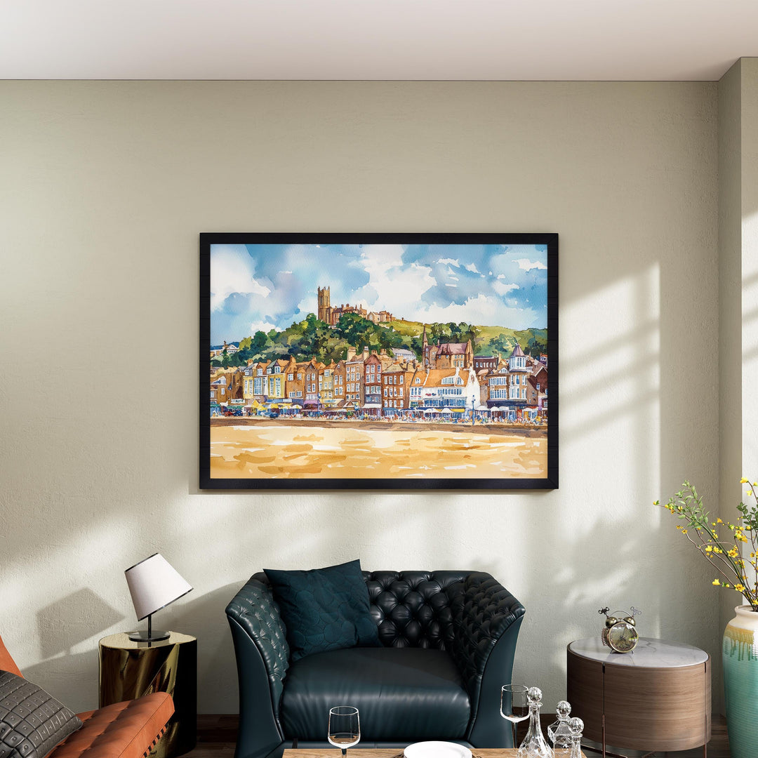 Scarborough England Watercolor Poster Scarborough Travel Print Coastal Town Painting Seaside Wall Art UK Decor Souvenir