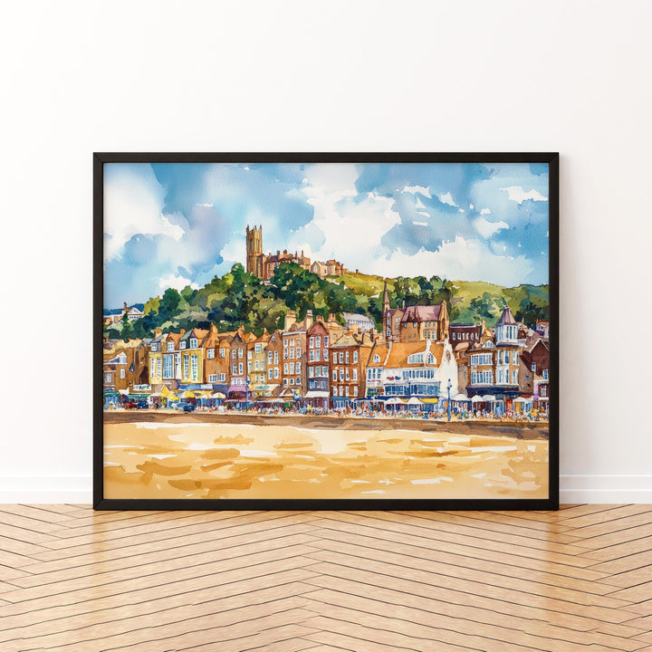 Scarborough England Watercolor Poster Scarborough Travel Print Coastal Town Painting Seaside Wall Art UK Decor Souvenir