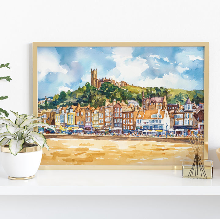 Scarborough England Watercolor Poster Scarborough Travel Print Coastal Town Painting Seaside Wall Art UK Decor Souvenir
