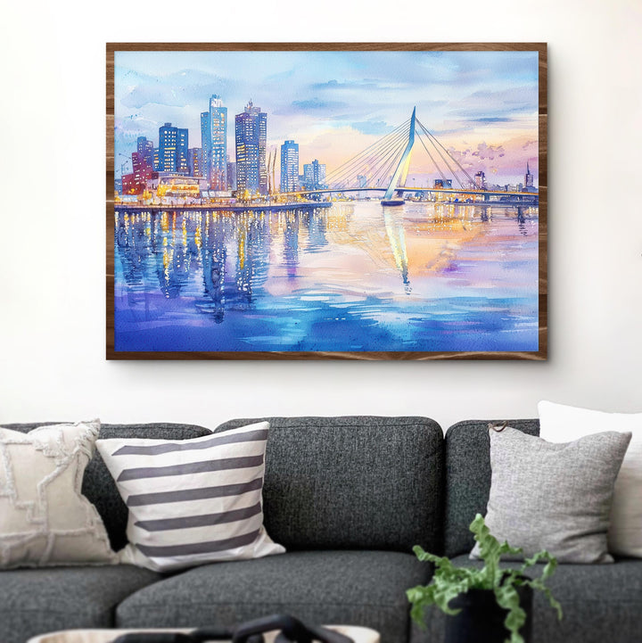 Rotterdam Netherlands Watercolor Poster Rotterdam Travel Print Cityscape Painting Modern Architecture Wall Art Europe Souvenir