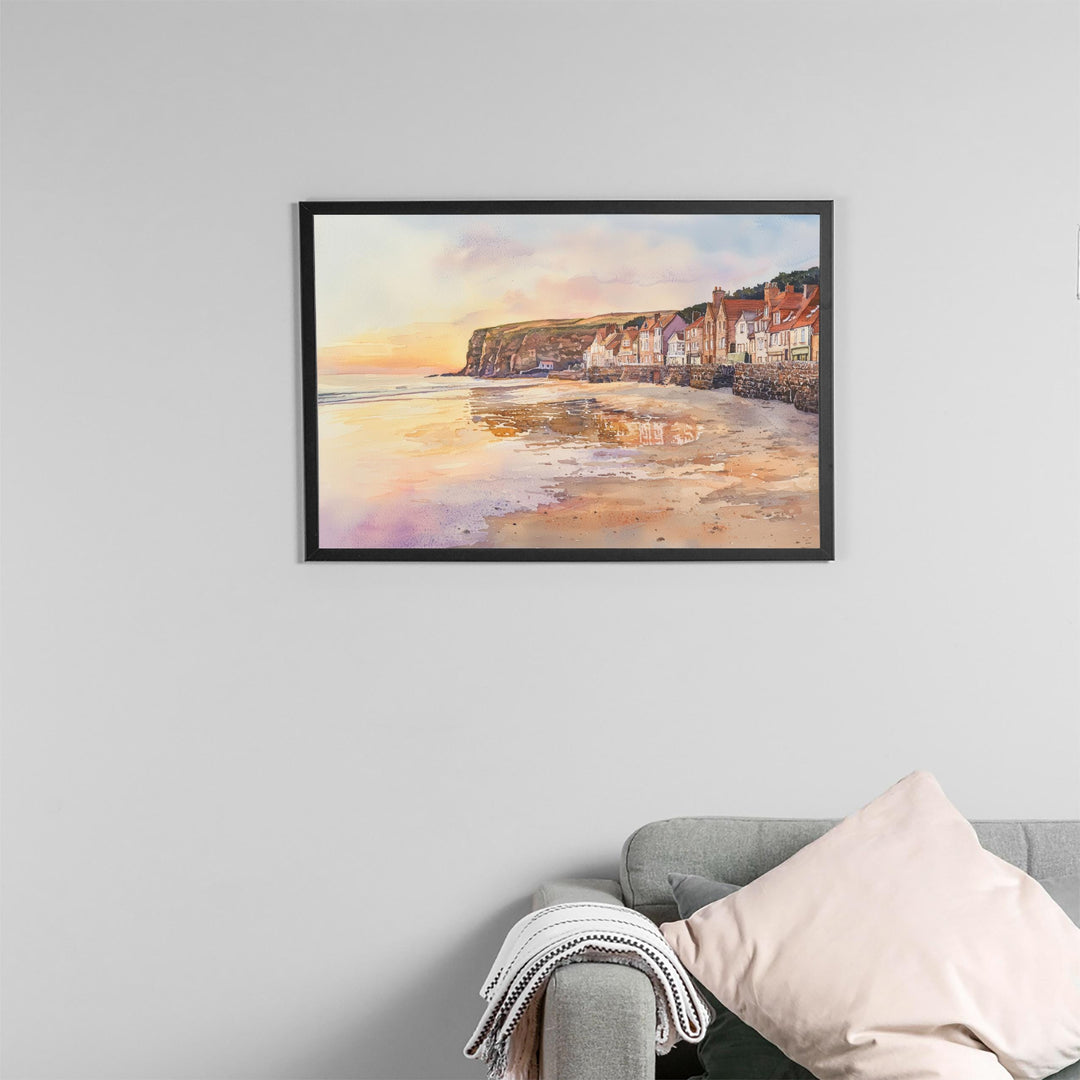 Robin Hood’s Bay England Watercolor Poster Robin Hoods Bay Travel Print Coastal Village Painting Wall Art UK Souvenir