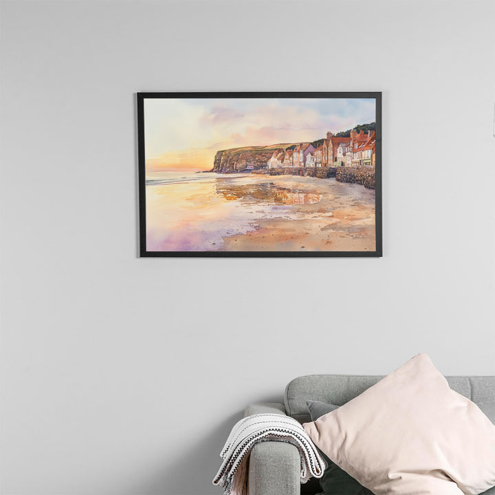 Robin Hood’s Bay England Watercolor Poster Robin Hoods Bay Travel Print Coastal Village Painting Wall Art UK Souvenir