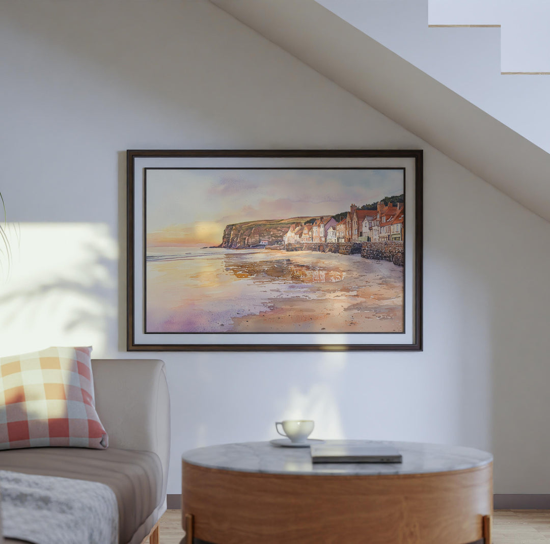 Robin Hood’s Bay England Watercolor Poster Robin Hoods Bay Travel Print Coastal Village Painting Wall Art UK Souvenir