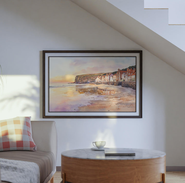 Robin Hood’s Bay England Watercolor Poster Robin Hoods Bay Travel Print Coastal Village Painting Wall Art UK Souvenir