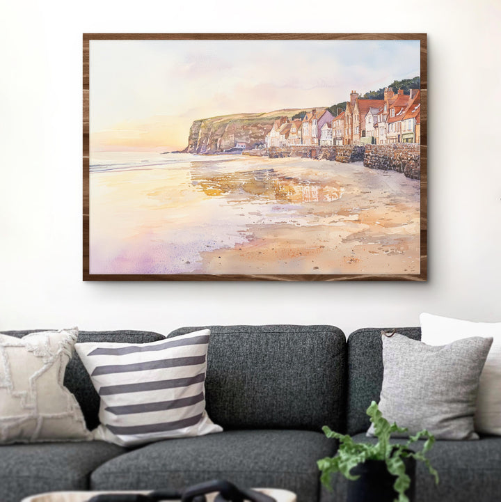 Robin Hood’s Bay England Watercolor Poster Robin Hoods Bay Travel Print Coastal Village Painting Wall Art UK Souvenir