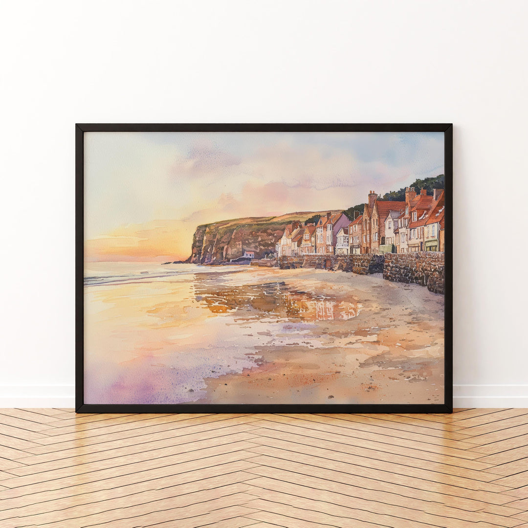 Robin Hood’s Bay England Watercolor Poster Robin Hoods Bay Travel Print Coastal Village Painting Wall Art UK Souvenir