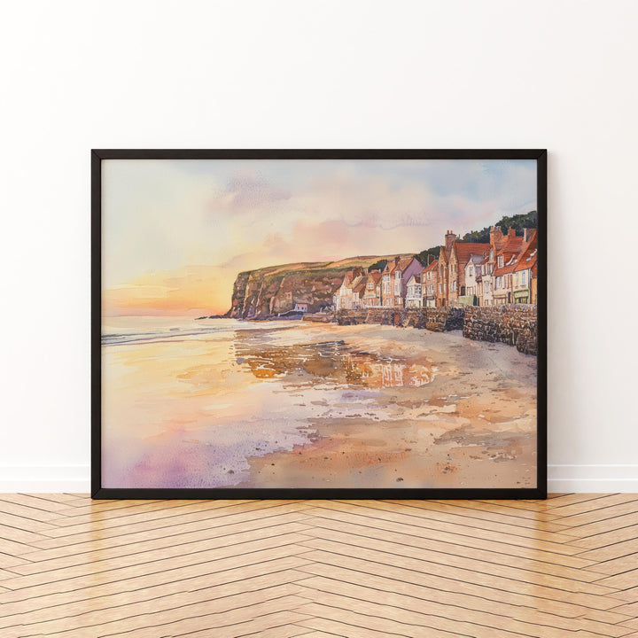 Robin Hood’s Bay England Watercolor Poster Robin Hoods Bay Travel Print Coastal Village Painting Wall Art UK Souvenir