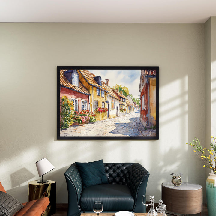 Odense Denmark Watercolor Poster Odense Travel Print Cityscape Painting Historic Town Wall Art Europe Decor Souvenir