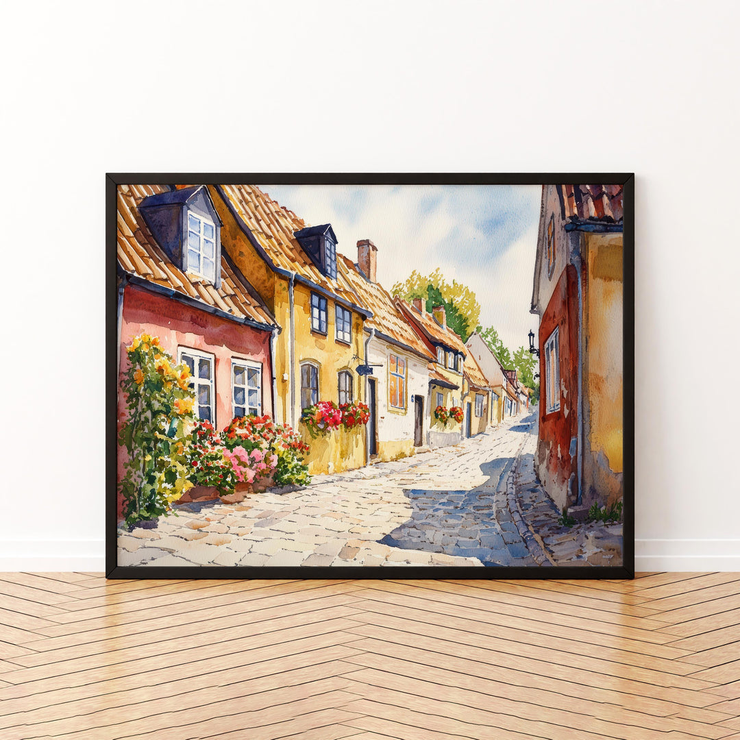Odense Denmark Watercolor Poster Odense Travel Print Cityscape Painting Historic Town Wall Art Europe Decor Souvenir