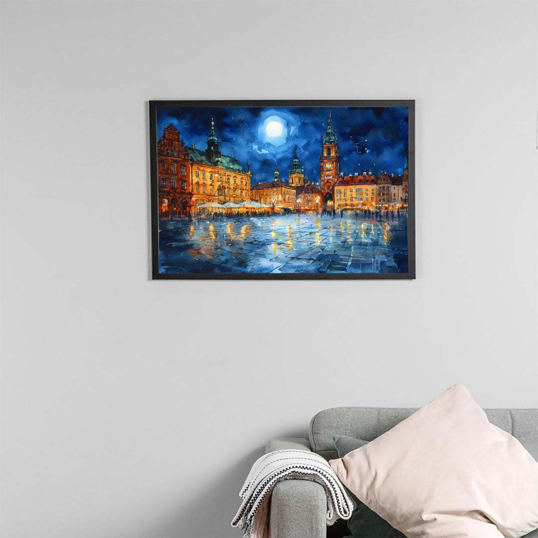 Kraków Poland Watercolor Poster Krakow Travel Print Cityscape Painting Old Town Wall Art Europe Decor Souvenir
