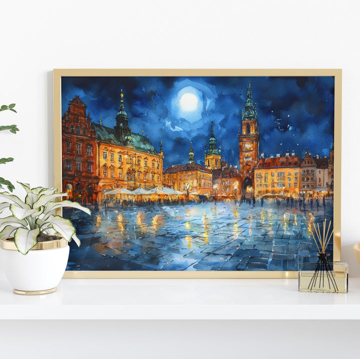 Kraków Poland Watercolor Poster Krakow Travel Print Cityscape Painting Old Town Wall Art Europe Decor Souvenir