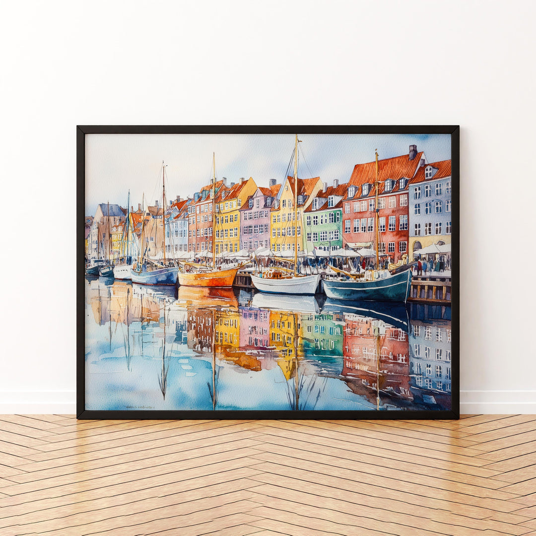 Copenhagen Denmark Watercolor Poster Copenhagen Travel Print Cityscape Painting Nyhavn Harbour Wall Art Europe Souvenir