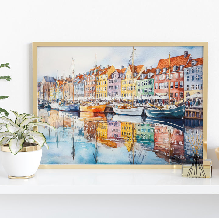 Copenhagen Denmark Watercolor Poster Copenhagen Travel Print Cityscape Painting Nyhavn Harbour Wall Art Europe Souvenir