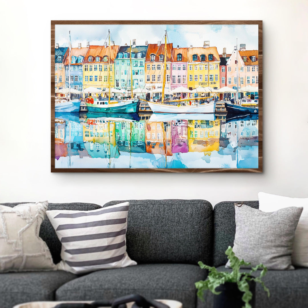 Copenhagen Denmark Watercolor Poster Copenhagen Travel Print Cityscape Painting Nyhavn Harbour Wall Art Europe Souvenir