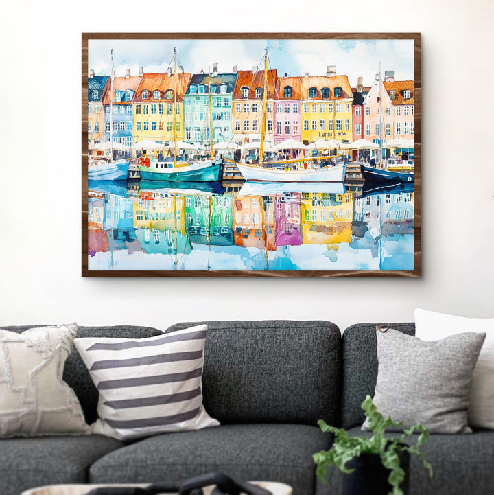 Copenhagen Denmark Watercolor Poster Copenhagen Travel Print Cityscape Painting Nyhavn Harbour Wall Art Europe Souvenir
