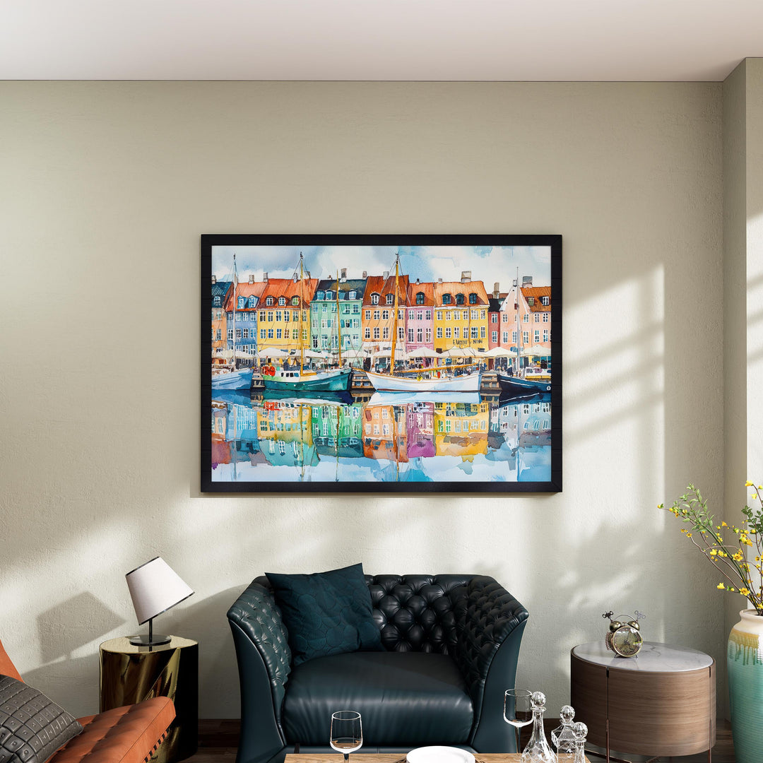 Copenhagen Denmark Watercolor Poster Copenhagen Travel Print Cityscape Painting Nyhavn Harbour Wall Art Europe Souvenir