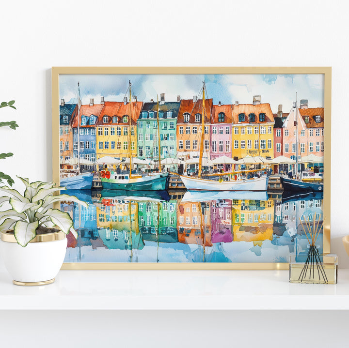 Copenhagen Denmark Watercolor Poster Copenhagen Travel Print Cityscape Painting Nyhavn Harbour Wall Art Europe Souvenir