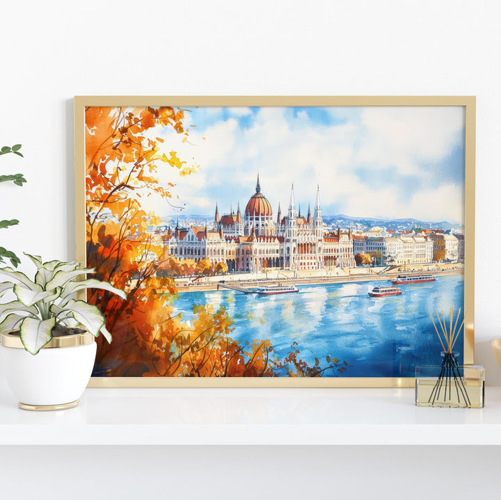 Budapest Hungary Watercolor Poster Budapest Travel Print Cityscape Painting Danube River Wall Art Europe Decor Souvenir
