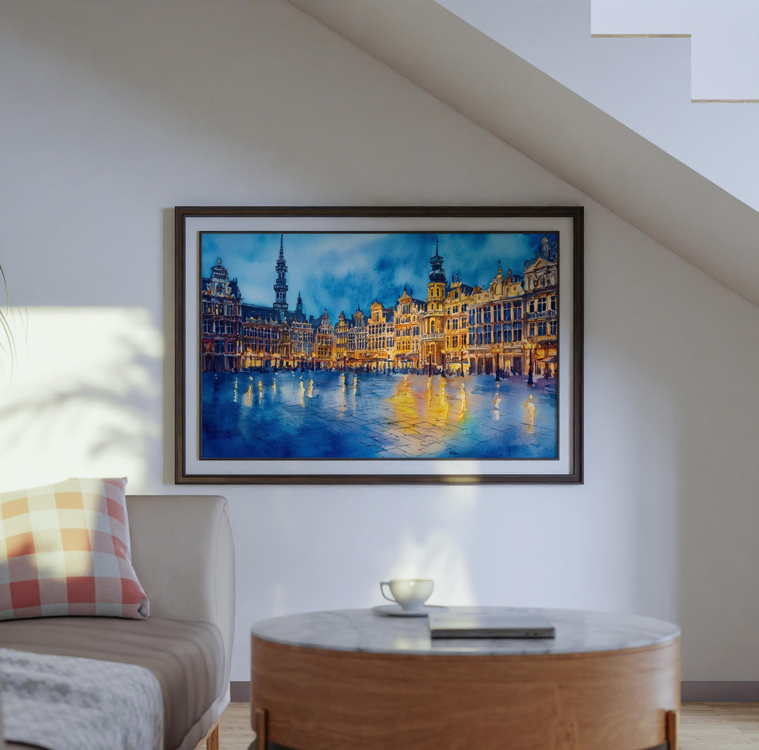 Brussels Belgium Watercolor Poster Brussels Travel Print Cityscape Painting Grand Place Wall Art Europe Decor Souvenir