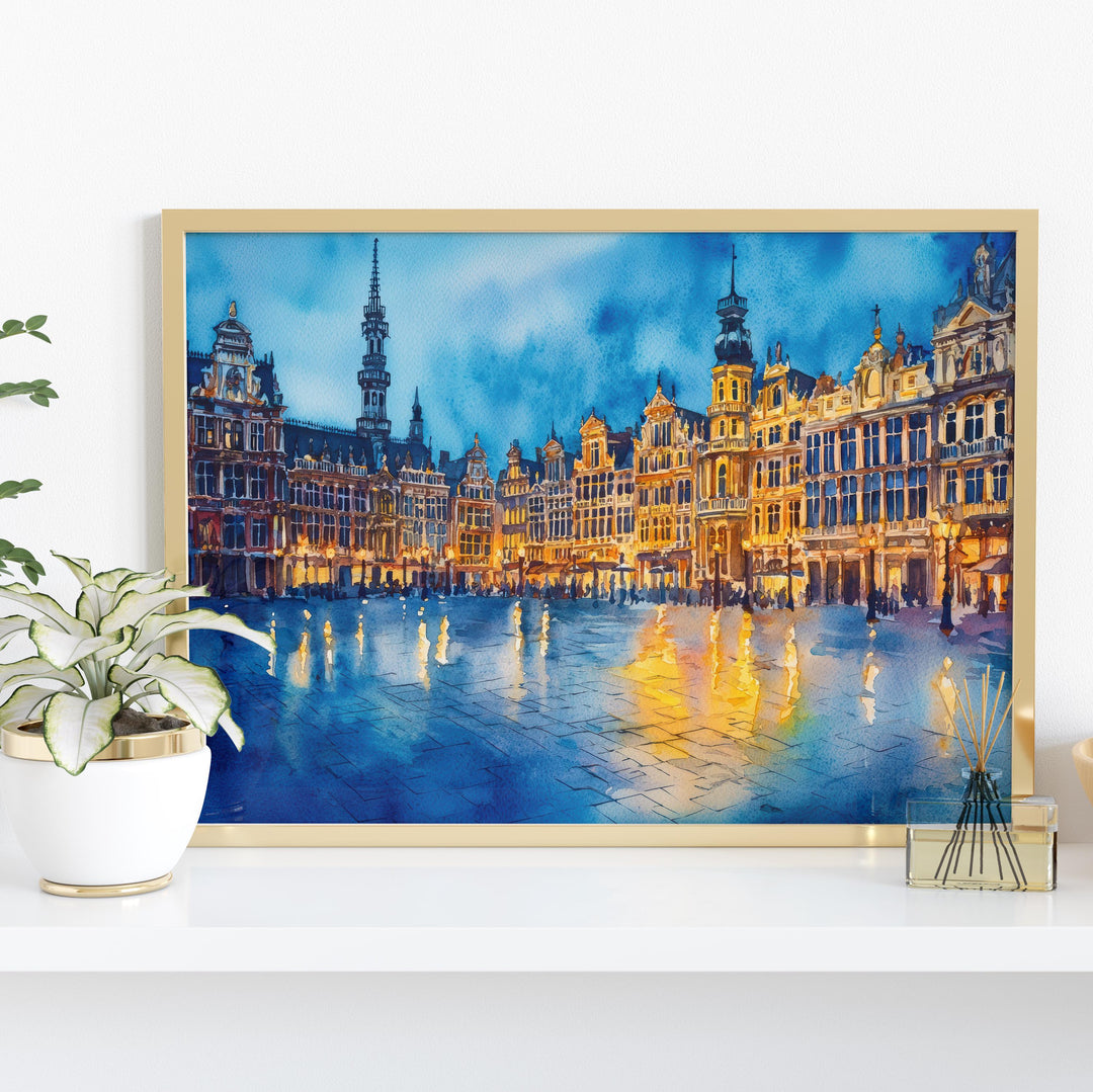 Brussels Belgium Watercolor Poster Brussels Travel Print Cityscape Painting Grand Place Wall Art Europe Decor Souvenir