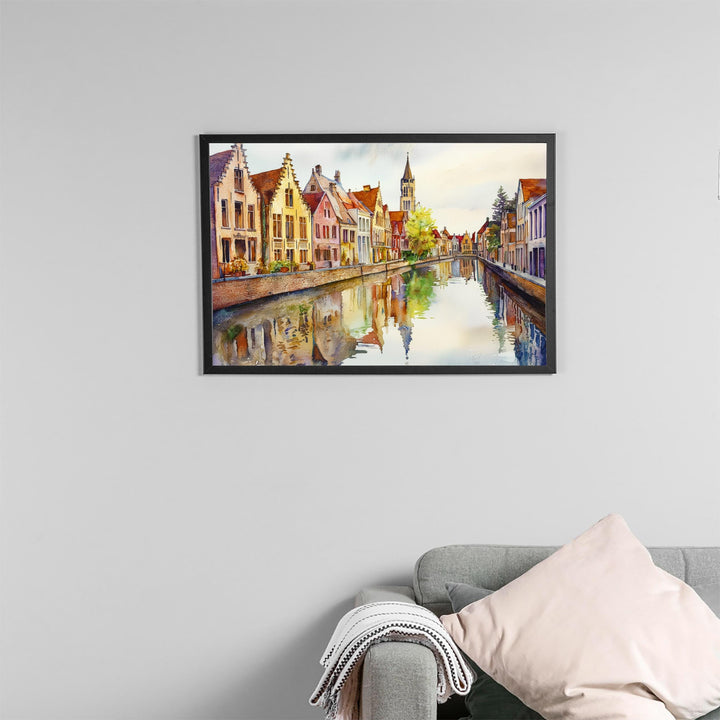 Bruges Belgium Watercolor Poster Bruges Travel Print Canal City Painting Historic Town Wall Art Europe Decor Souvenir
