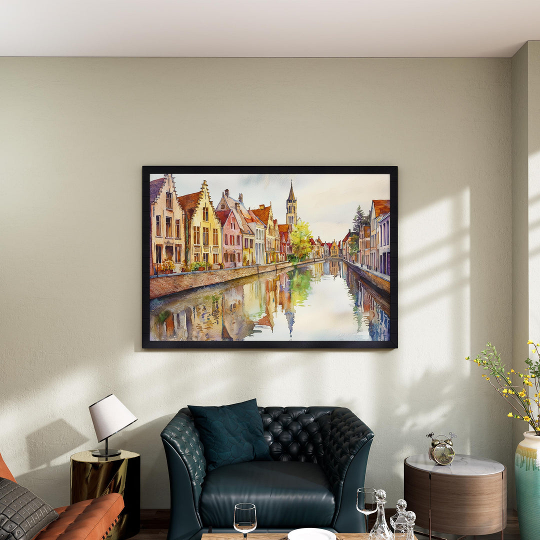Bruges Belgium Watercolor Poster Bruges Travel Print Canal City Painting Historic Town Wall Art Europe Decor Souvenir