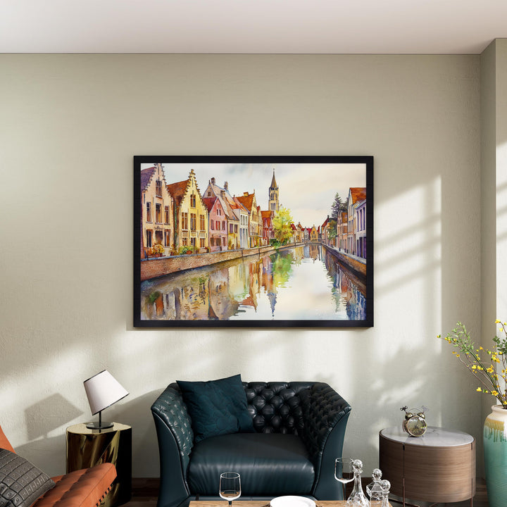 Bruges Belgium Watercolor Poster Bruges Travel Print Canal City Painting Historic Town Wall Art Europe Decor Souvenir