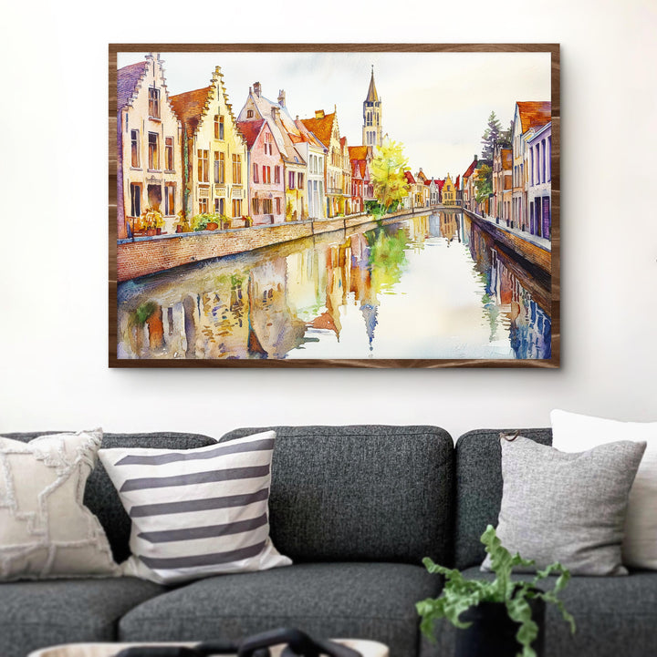 Bruges Belgium Watercolor Poster Bruges Travel Print Canal City Painting Historic Town Wall Art Europe Decor Souvenir