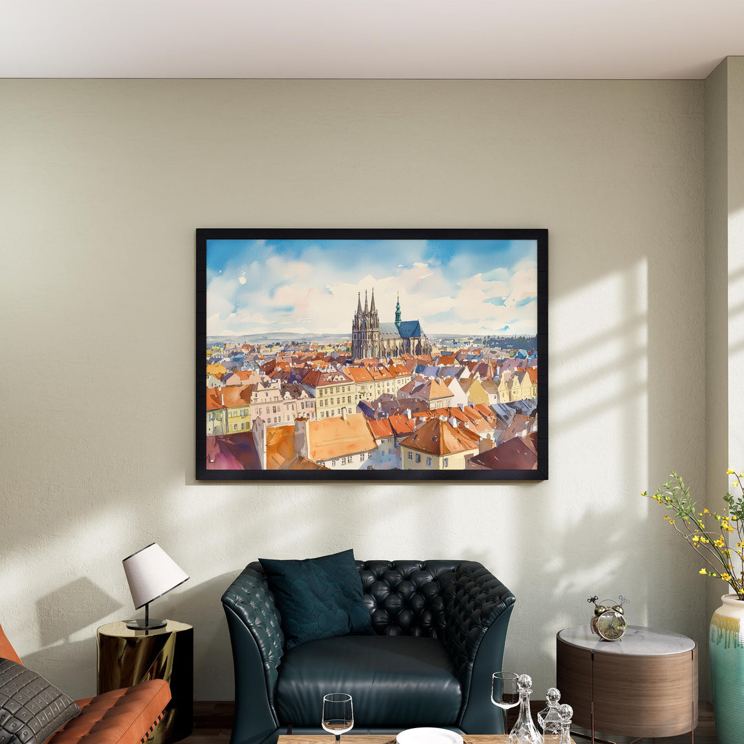 Brno Czech Republic Watercolor Poster Brno Travel Print Cityscape Painting Historic Town Wall Art Europe Decor Souvenir