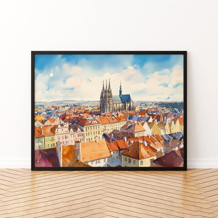 Brno Czech Republic Watercolor Poster Brno Travel Print Cityscape Painting Historic Town Wall Art Europe Decor Souvenir